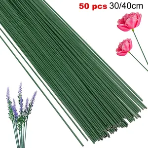 50pcs Floral Stems Wire for Paper Flower, 30/40cm 2 Gauge Dark, Crafting Floral Stem for DIY Bouquets, Flower Arrangements & Crafts