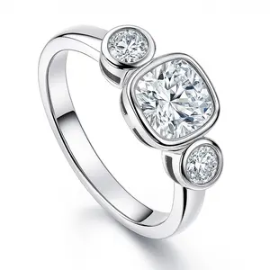 BERRICLE Sterling Silver 3-Stone Engagement Promise Rings for Her, 1.25 Carat Cushion Cut Cubic Zirconia CZ Ring