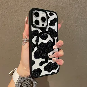 Adorable Magnetic Case for iPhone11/12/13/14/15/16/17/promax Starry Cow Print MagSafe Compatible, Lightweight, Anti-Fall |     Girly & Chic Style