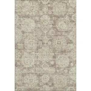 HomeRoots 653211 Machine-Washable Area Rugs, 9x12 ft. Coffee & Beige Floral Machine-Made Rectangle Area Rug with UV Protection
