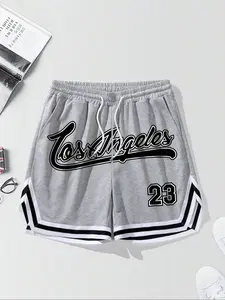 Men's Digital Letter Stripe Graphic Print Shorts, Casual Pocket Design, Loose Fit Summer Gym Shorts, Fashion Gym Wear for Daily Activities