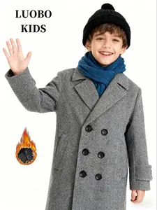 【LUOBOKIDS】Thickened Boys' Flannel Lined Jacket, Suitable for Children with Heights of 90-160cm, Western College Style Coat, Winter Warmth Jacket, Thick Heavy Coats