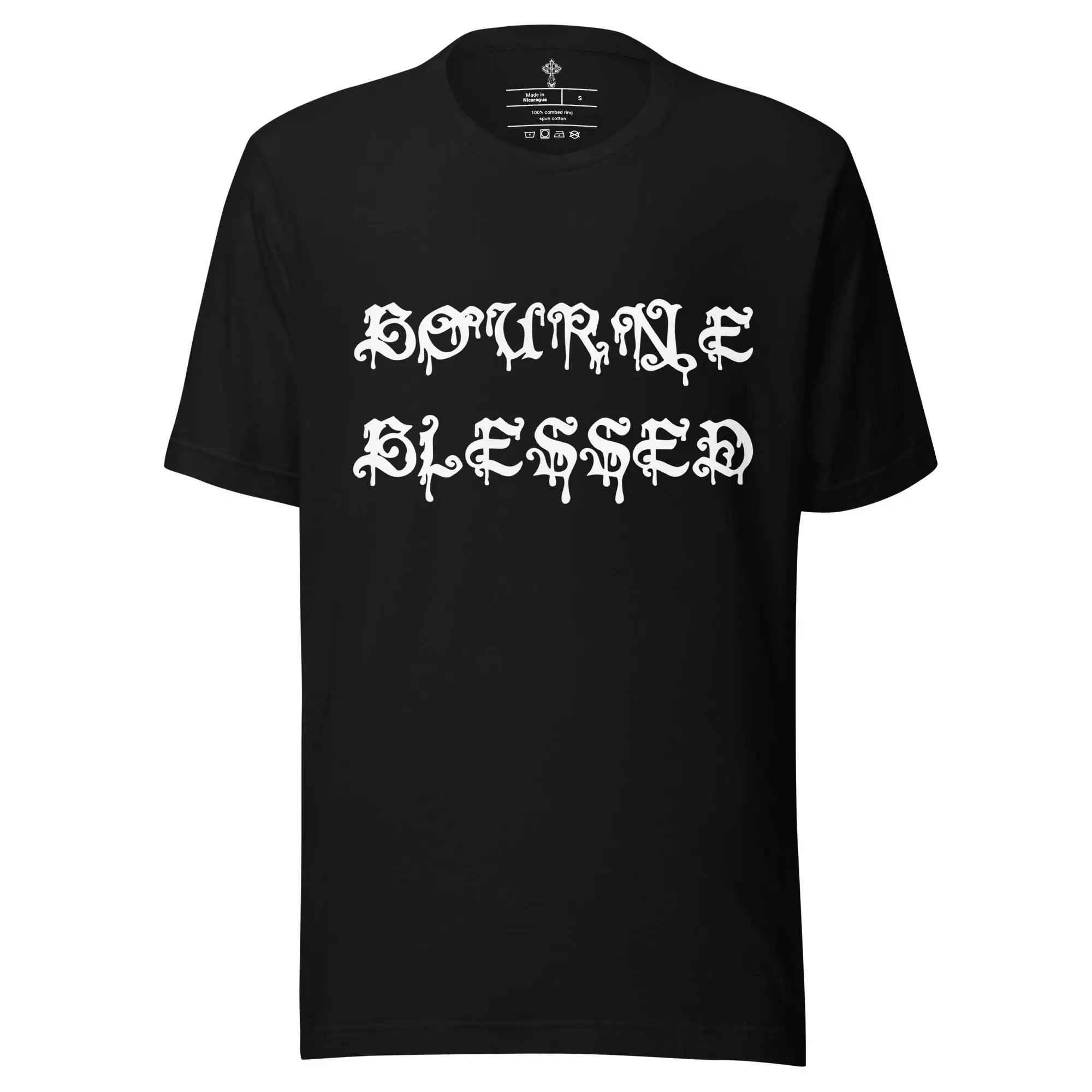 Bourne Blessed Gothic Cross Graphic T Shirt, Premium Christian Streetwear Tee