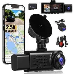2.5K 3 Channel Dash Cam Front and Rear Inside, 3.16 Inch Dash Camera for Cars Three Way Triple Car Camera with WiFi,GPS Tracking,Super Night Vision,Loop Recording,G-Sensor,24H Parking Monitor