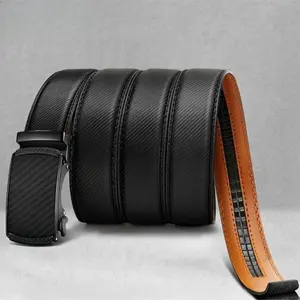 Men's Leather Ratchet Belt with Automatic Buckle, Durable Stylish Accessory for Suit Pants and Formal Attire, Perfect Father's Day Gift
