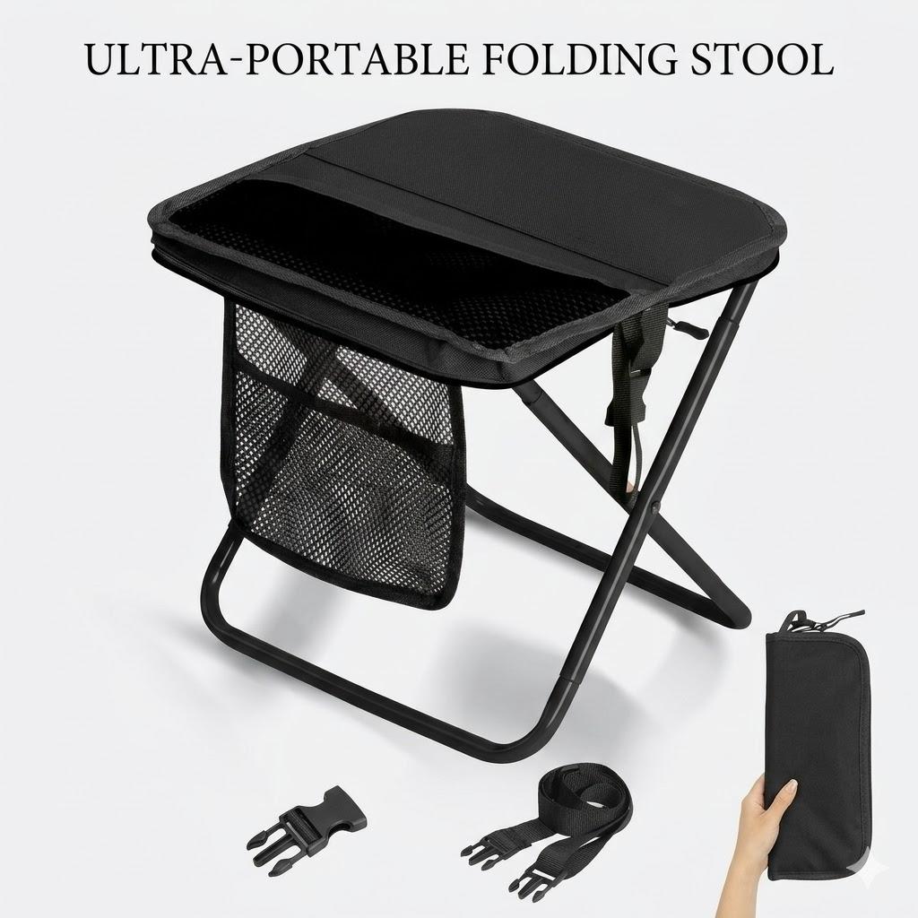 Portable Folding Fishing Stool Mini Camping Chair, Ultralight Compact Stool for Outdoor Hiking, Lightweight Small Seat with Carry Bag, Collapsible Pocket Bench for Travel, Concerts, and Gardening