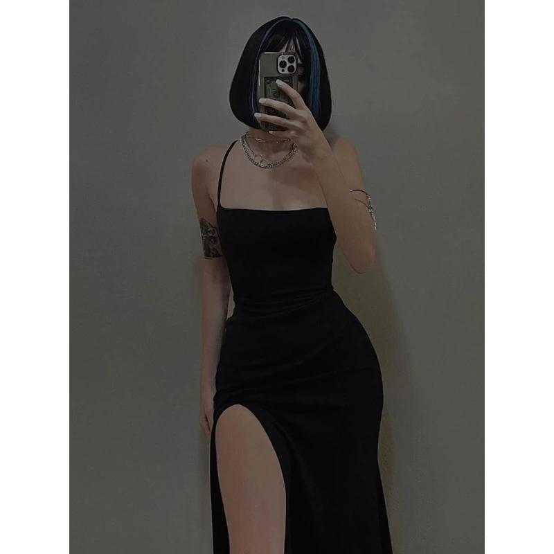 Coquette Elegant Party Dress Mall Goth Vintage Aesthetic Fairycore Grunge Backless Lace-up High Waist Halter Dress