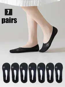 7 Pairs Women's Solid Color Everyday No Show Socks, Breathable Mesh Knit Socks with Silicone Grip and Fit, Perfect Gift for Daily Wear & Family, Womenswear