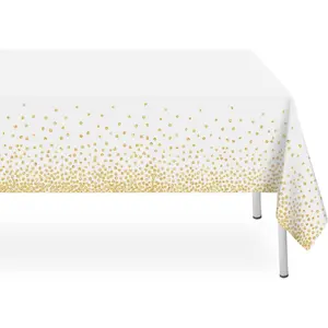 2 Pack White and Gold Dot Waterproof Disposable Plastic Rectangular Tablecloth 54x108in for Parties Birthday Picnic Baby Shower Camping