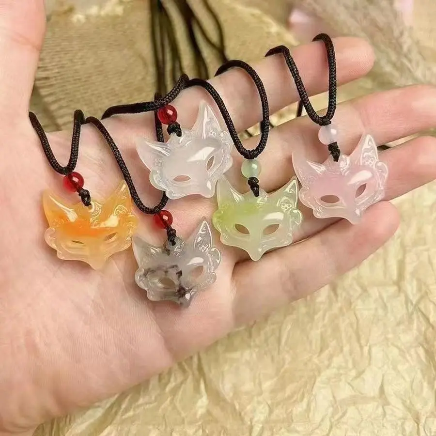 Handmade Animal Fox Mask Pendant Necklace - Unisex (Male/Female) Kpop Style 2cm*2.6cm Resin Charm on 68cm Braided Rope Chain, Daily Wear Costume Jewelry Choker