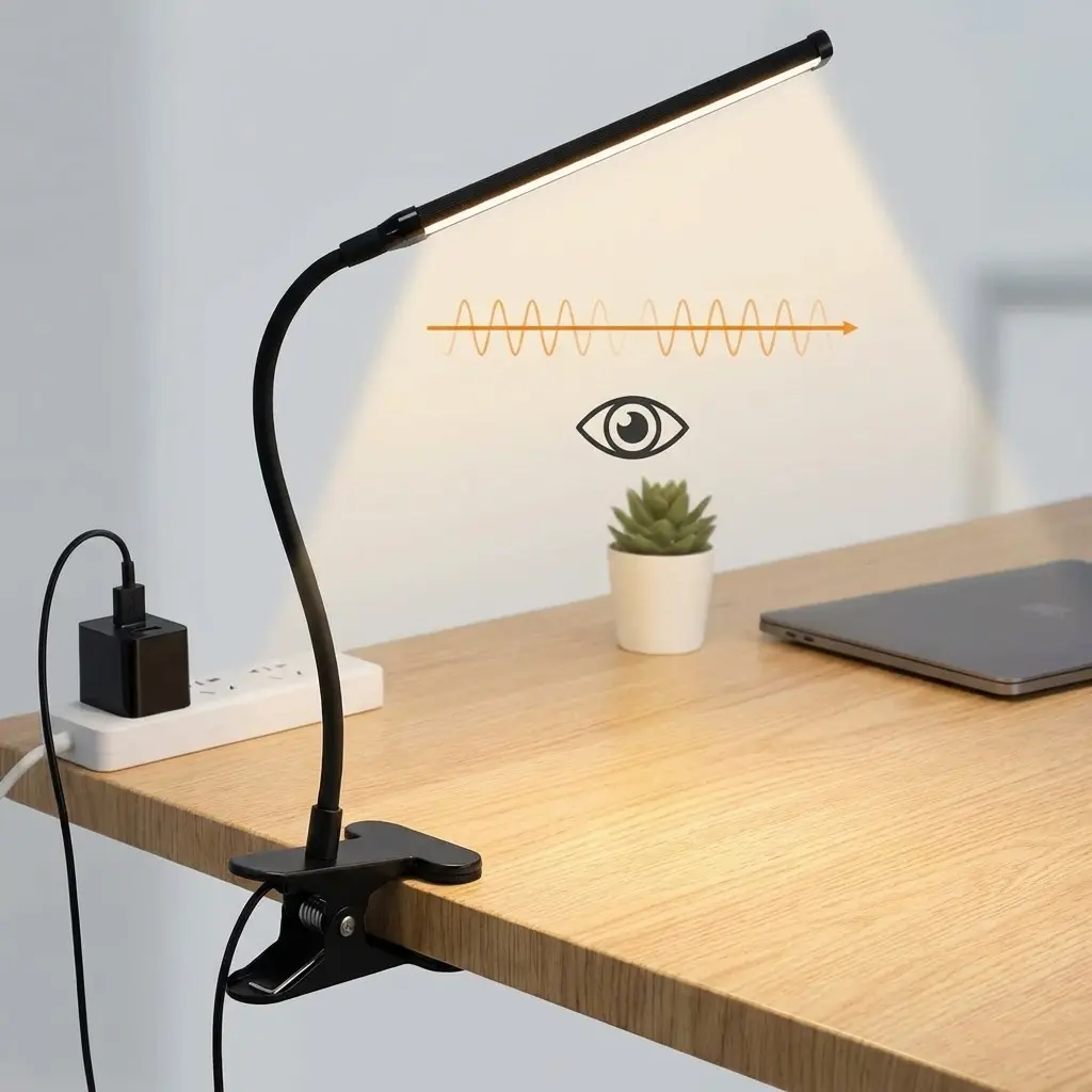 Eye-Caring LED Adjustable Leds Clip Desk Lamp, Flexible Gooseneck Reading Light, Eye Protection - 10 Dimmable Brightness, 3 Modes, USB Powered Clamp Light for Home Office, Bedside, Dorm