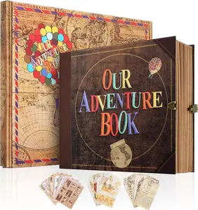 Our Adventure Book Scrapbook, Photo Album 146-Page, Retro Embossed Travel Scrapbook, Up Memory Book for Couples, Gifts, Anniversary, Wedding (8.9 * 7.7 in)