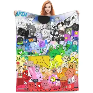 BFDI Battle for Dream Island Flannel Blanket, 50x40in Black Soft Lightweight Warm Fleece Throw for Kids Bed, Ideal Gift for Fans
