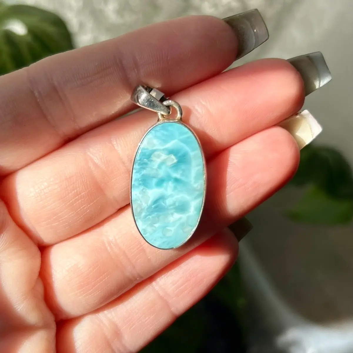 Larimar Sterling Silver Pendant Jewelry Crystal Stone Jewelry 925
