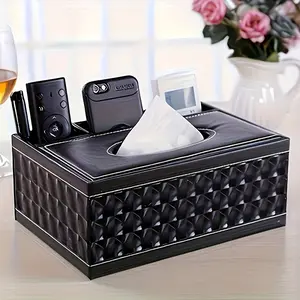 Elegant Faux Leather Tissue Box Holder with Remote Control and Desktop Organizer - Chic Living Room Decor Accessory