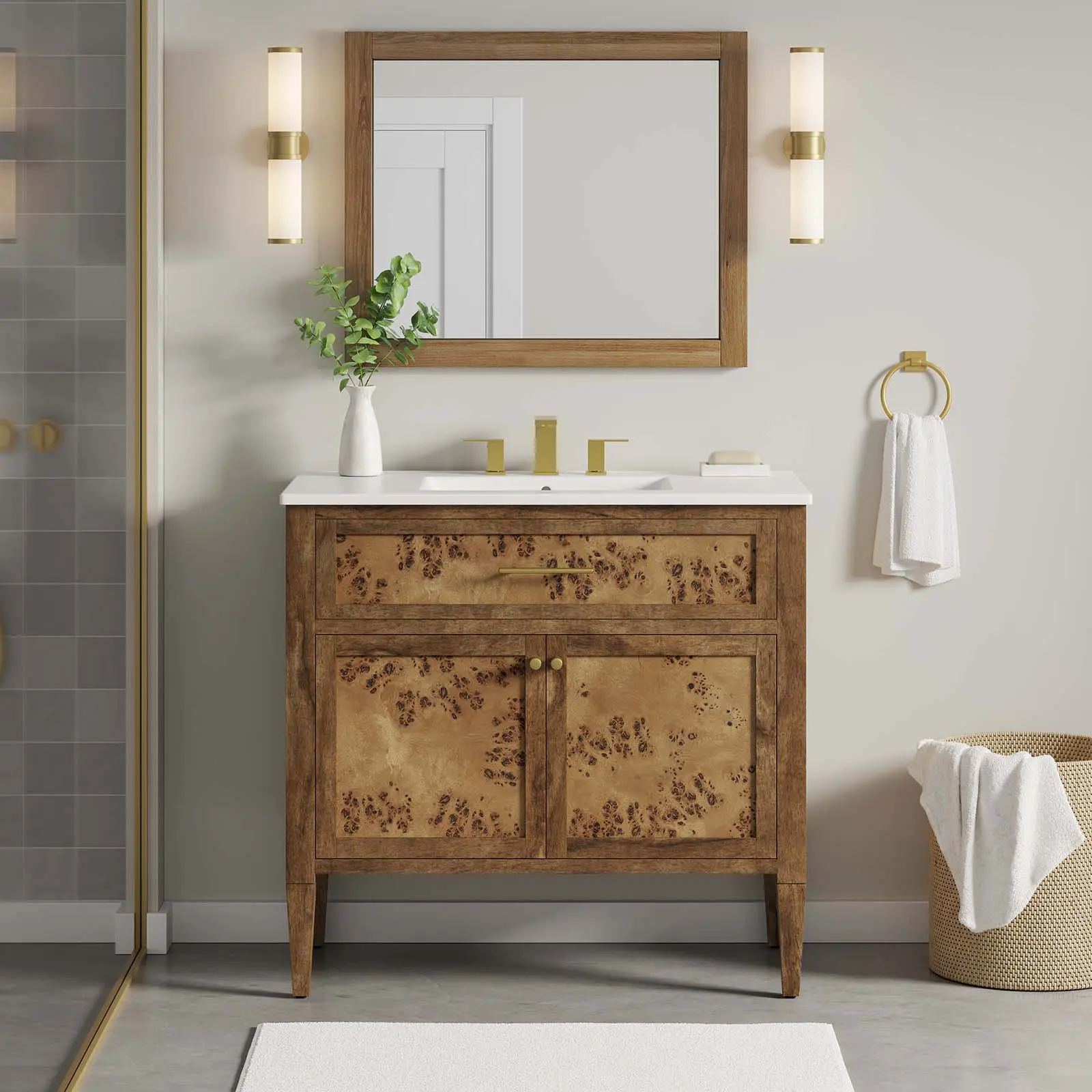 Modway Elysian 36" Wood Bathroom Vanity in White Brown