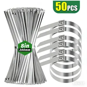 50pcs（8inch）304 Stainless Steel Zip Ties – Heavy Duty Metal Cable Ties, Industrial Strength Self-Locking, Heat & Rust Resistant for Exhaust Wrap, Automotive & Outdoor Use，tools，tools and gadgets for him，tools for mechanics