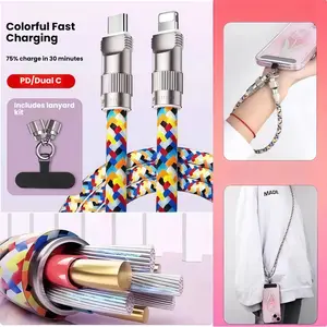 2-In-1 Phone Lanyard & Data Cable, 27w/100w Fast Charging, Compatible with iPhone Samsung Google Pixel, Type C/lightning Connector