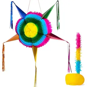 33 Inch Large Star Pinata, Foldable Mexican Fiesta Pinata with Vibrant Honeycomb Center, Traditional Colorful Party Decorations for Cinco De Mayo, Kids Birthday Supplies & Taco Tuesday