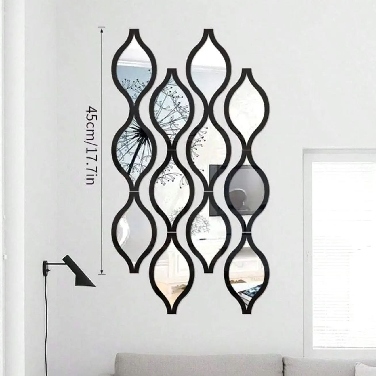 12pcs Teardrop Mirror Wall Decor, Gold Acrylic Decorative Wall Art, Bohemian Style Adhesive Mirror Tiles for Living Room Bedroom Home Decor