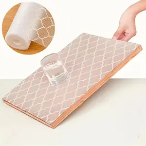 1 Roll Waterproof Non-Stick Kitchen Cabinet & Drawer Liners, Heavy-Duty EVA Shelf Pads, Easy-to-Cut Anti-Slip, Scratchproof, for Refrigerator, Cabinets, Wardrobe, Home, Modern Lantern Pattern in White/Beige, Space-Saving Organizer