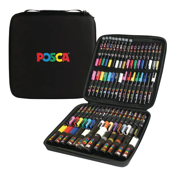 POSCA® Artist Signature Graffiti Markers Kit - 62 Count, 8 Tip Sizes, Fan-Favorite Colors, Art Painting Supplies, Bold Marks, High Detail, Mixable Ink