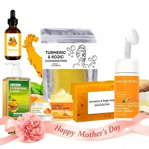Turmeric Skin Care Kit,7 Counts Nourishing Cleansing Pads & Facial Cleanser & Shampoo&Turmeric Oil &Turmeric Moisturizing Cream & Soap  & Face mask,Skin Care Products for Women, Face Care Products, Facial Wash,Face Cleaner summervibes