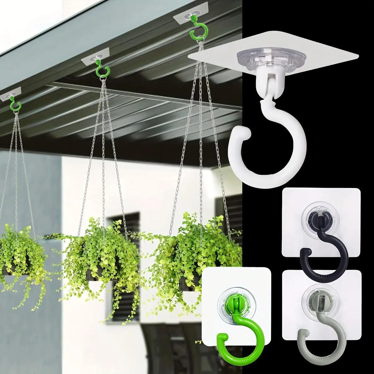 [No Drill] Rotatable Adhesive Ceiling Hooks | 5pcs | Plastic | No Drill, Easy Install | Home & Garden Decor, Plant Hangers, Hanging Accessory | Modern | Self Adhesive Hooks