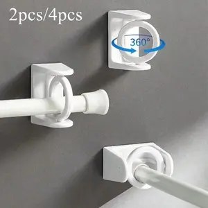 2/4 Piece 360° Rotatable Extendable Rod Holder, No Drilling Strong Adhesive Hooks, Towel Rod Shower Curtain Rod Bracket