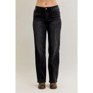 Judy Blue Mid Rise Straight Western Seam Detail Jeans