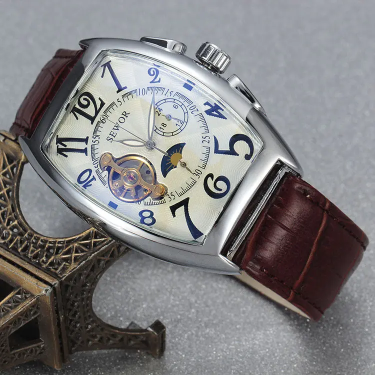 Luxury Automatic Skeleton Tonneau Watch