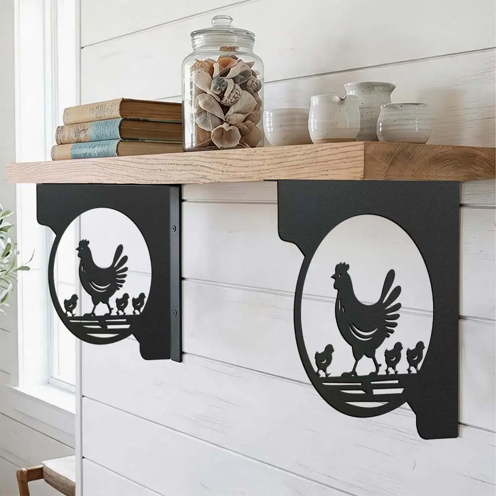 Openwork Floating Shelf Brackets (Set of 2) — Sturdy, durable, and easy-to-install wall-mounted brackets featuring an Asian Zen aesthetic; suitable for storage and decorative display in kitchens, bathrooms, bedrooms, and balconies.