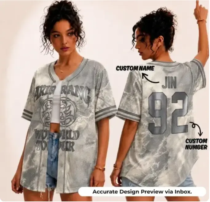 Custom Bangtan Baseball Jersey Arirang, Kpop Gift for Bangtan Fans, V-neck Bangtan Shirt, Bangtan World Tour 2026 Merch Army Jersey