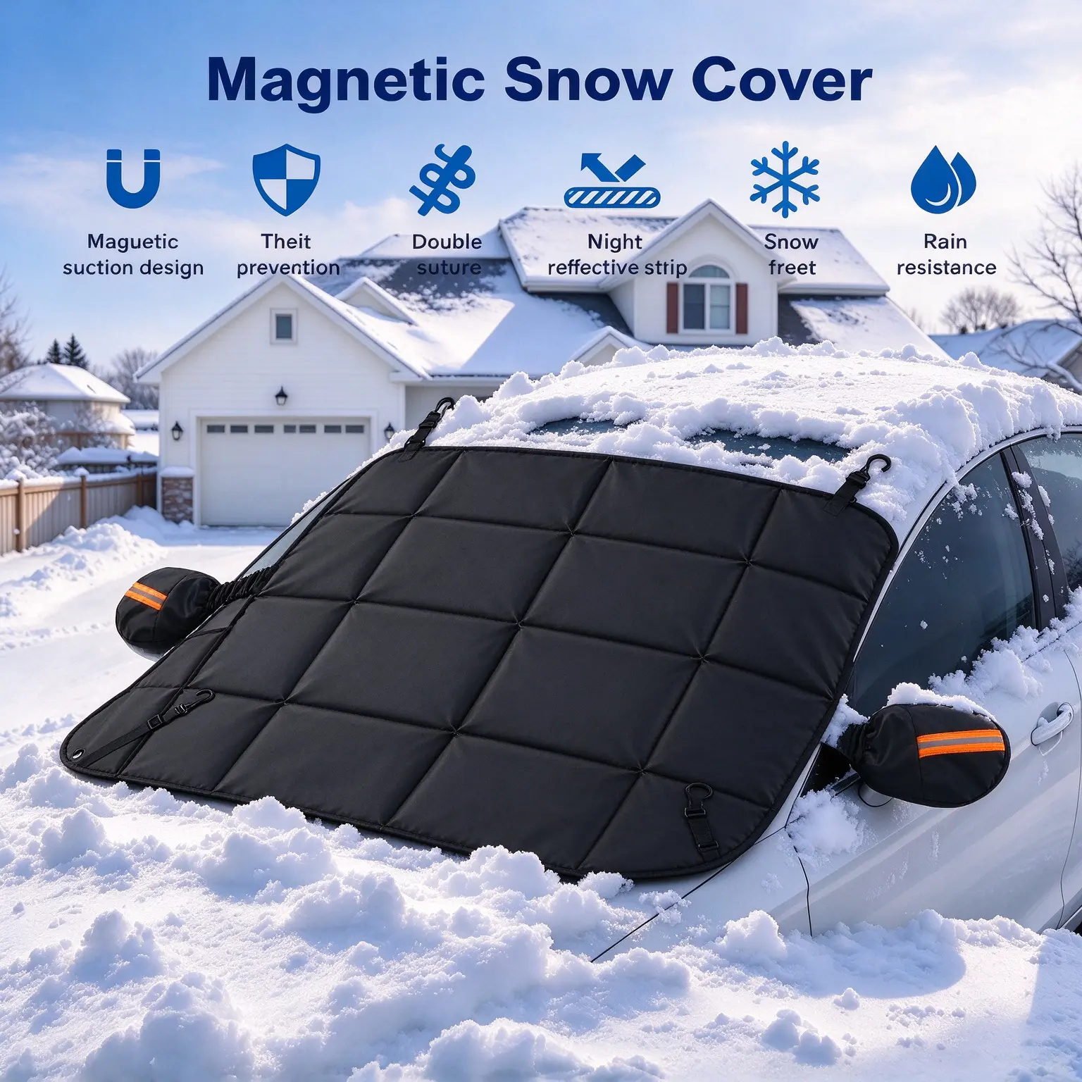 Magnetic Windshield Protector Cover with Mirror Covers, Waterproof Thick Anti-Theft All-Season Guard for SUV, Snow Ice Frost Dust Rain Protection