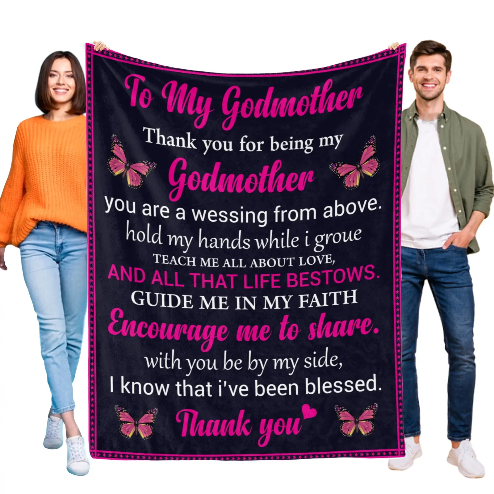 Godmother Appreciation Blanket, Soft Flannel Throw with Faith Theme Design, Perfect for Religious Godmother Gift