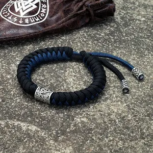 Vintage Men Ethnic Viking Bracelet Warrior Scandinavian Amulet Valknut Odin's Symbol of Norse Runes Paracord Bracelet