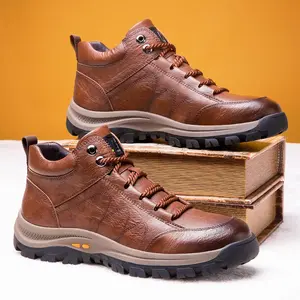 Men’s new fashion mid-top lace-up leather hiking boots for outdoor use