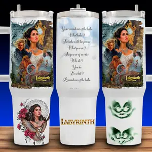 40oz The Labyrinth 80s Movie Fantasy Jareth Goblin King and Sarah Williams Cup Mug Tumbler Stainless Steel Double Insulated Modern Drinkware with Lid & Straw for Fantasy Movie Fans
