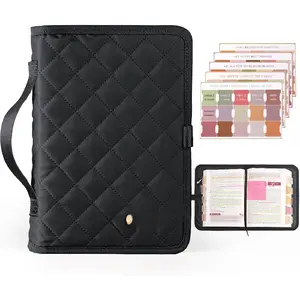 Adjustable Bible Cover with 75 Bible Tabs - Bible Cover Case for Women,Waterproof, Washable Quilted Bible Case,Reusable Christian Gifts for Women (Black, M)