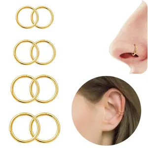 Stainless Steel Piercing Hoops 8PCS Unisex Nose Rings Lip Septum Helix Conch Rook Cartilage Tragus Earrings 6/8/10/12mm Hypoallergenic Seamless Hinged Design