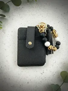 Women's Cute Leopard Pattern Beaded Keychain & Wallet, Trendy Card Holder & Keychain Set, Chic All-match Keychain Set As Gift for Mom & Friends,Gifts For Women