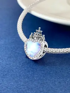 Silver Charm DIY Beads With Colorful Heart-shaped Dream Catcher Castle Double Row Diamond Connected Pendant Beads Couples Valentine's Day and Anniversary Gifts DIY Jewelry, Diy Jewelry Accessories