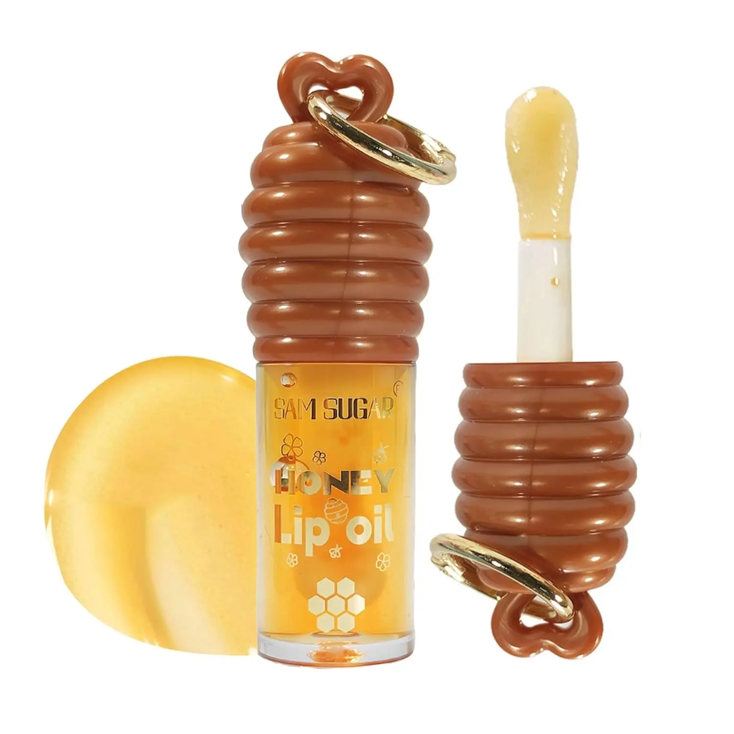 Honey Lip Oil with Keychain Cute Honey Bottle Lip Gloss Hydrating Moisturizing Lip Oil Reduce Dry Lip Lines Plump Shiny Lip Primer For Dry Lips Honeycomb Design, Moisturizing & Nourishing, Ideal for Dry Lips, Perfect for Daily Use Mask Moisture