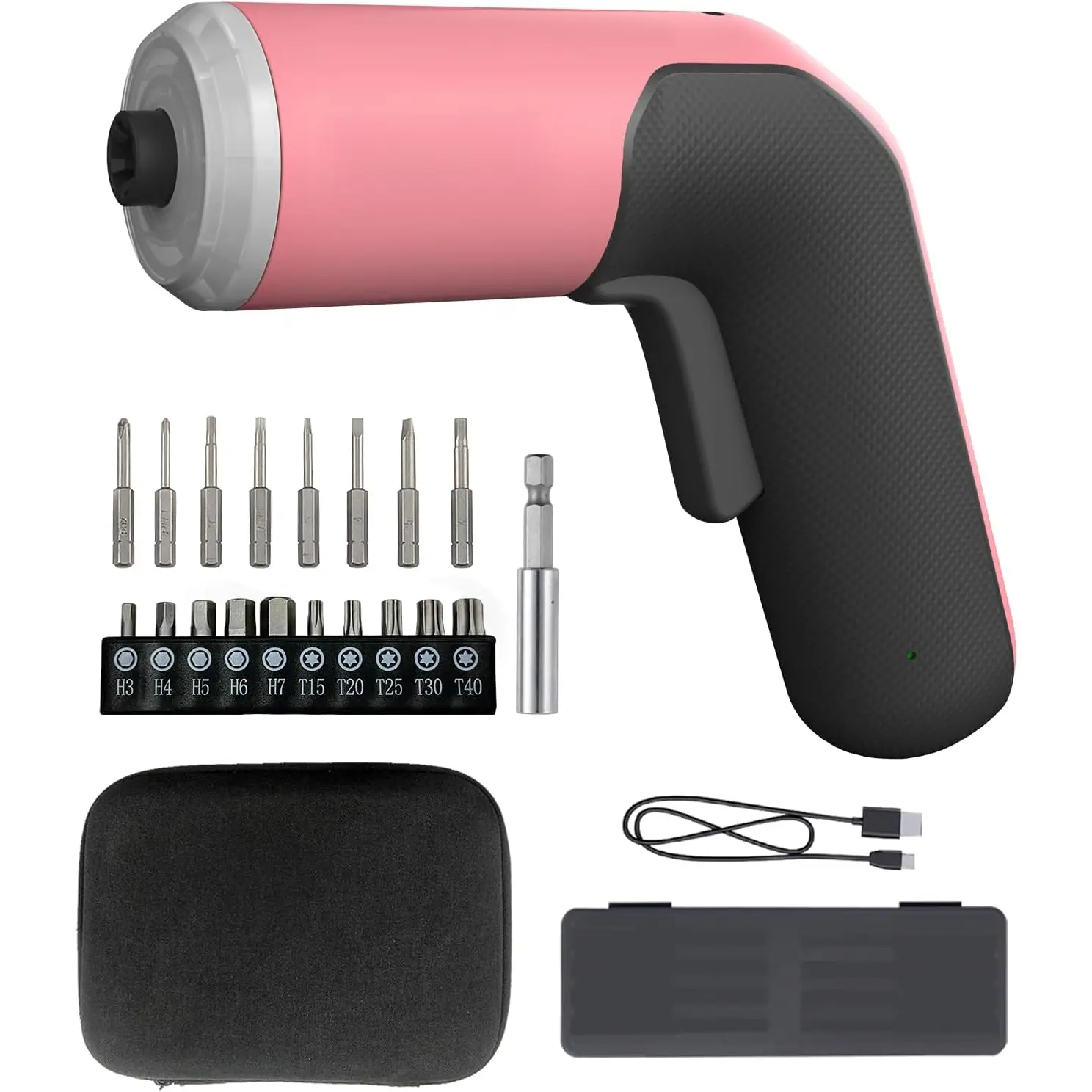 4V Electric  Set, 5 N.m with 2000 mAh Li-ion , 1/4" Magnetic Hex Chuck, USB-C Charging Cable, 18 Driver Bits for Furniture Repairs, Pink
