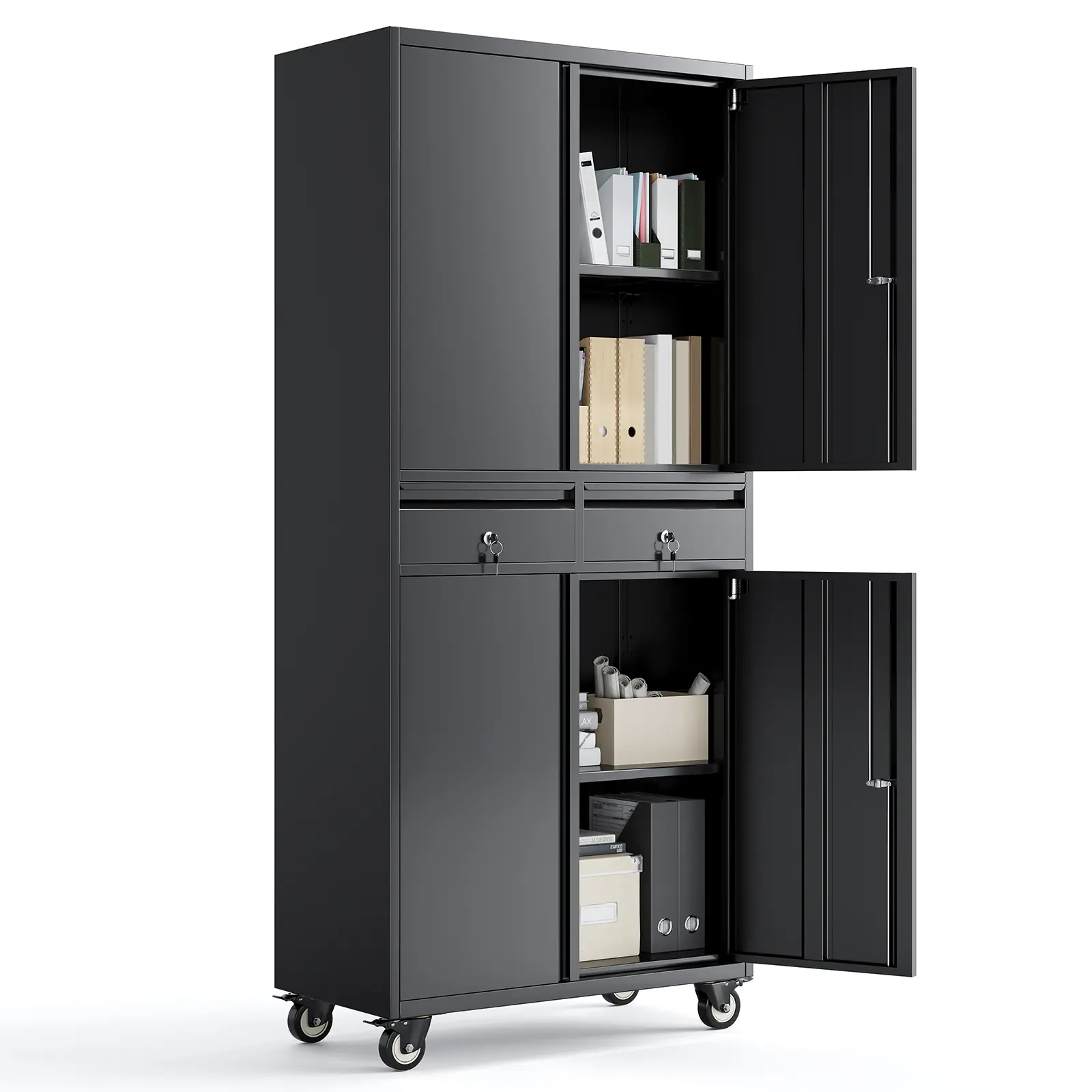 Modern Heavy-Duty Metal Filing Cabinet - 2 Drawers, Lockable Rolling Doors, Adjustable Shelves, 73"h x 30"w x 15"d Mobile Office Furniture Set for Home, Office