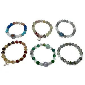 IG Crystal 2 Counts DIY Bracelets Finished Product Morganite Fire Quartz Black Rutile Quartz Labradorite Sunstone Blue Tiger Eye Moss Agate Amethyst Clear Quartz Fluorite Original Natural Stone Healing Crystal