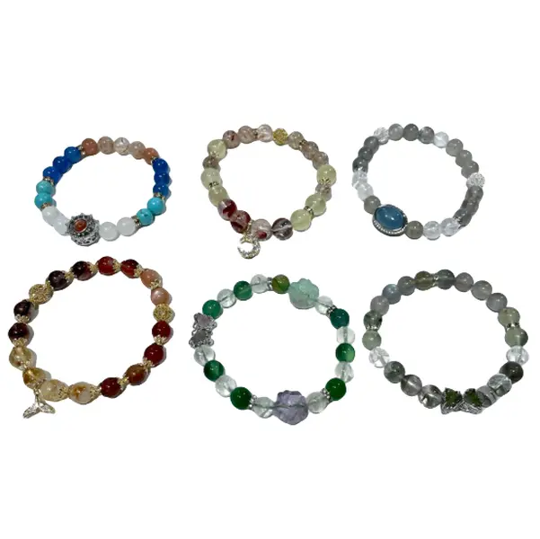 IG Crystal 2 Counts DIY Bracelets Finished Product Morganite Fire Quartz Black Rutile Quartz Labradorite Sunstone Blue Tiger Eye Moss Agate Amethyst Clear Quartz Fluorite Original Natural Stone Healing Crystal