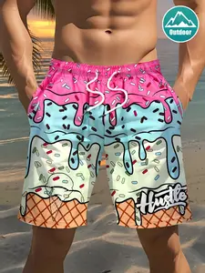 Men's Ice Cream Pattern Beach Shorts, Swimming Shorts, Swimwear Shorts, Quick-Dry Breathable Loose Fit Casual Swim Trunks, Outdoor Vacation Essential Fashion Pants