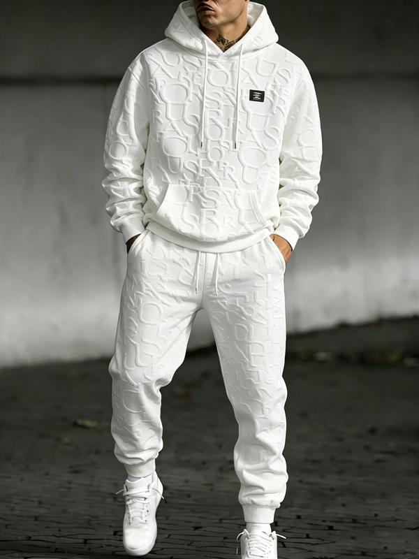 Men's Embossed Letter Hoodie Set 2 Piece Tracksuit Casual Streetwear Pullover Sweatshirt Jogger Pants