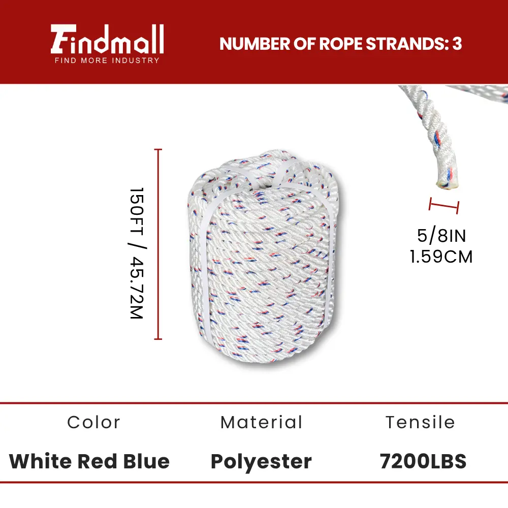 5/8 In White Red Blue 150 FT